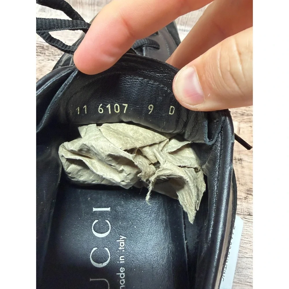 Gucci Leather Low Trainer Black Suede Sneakers 111 6107 Size 9D Made in Italy
